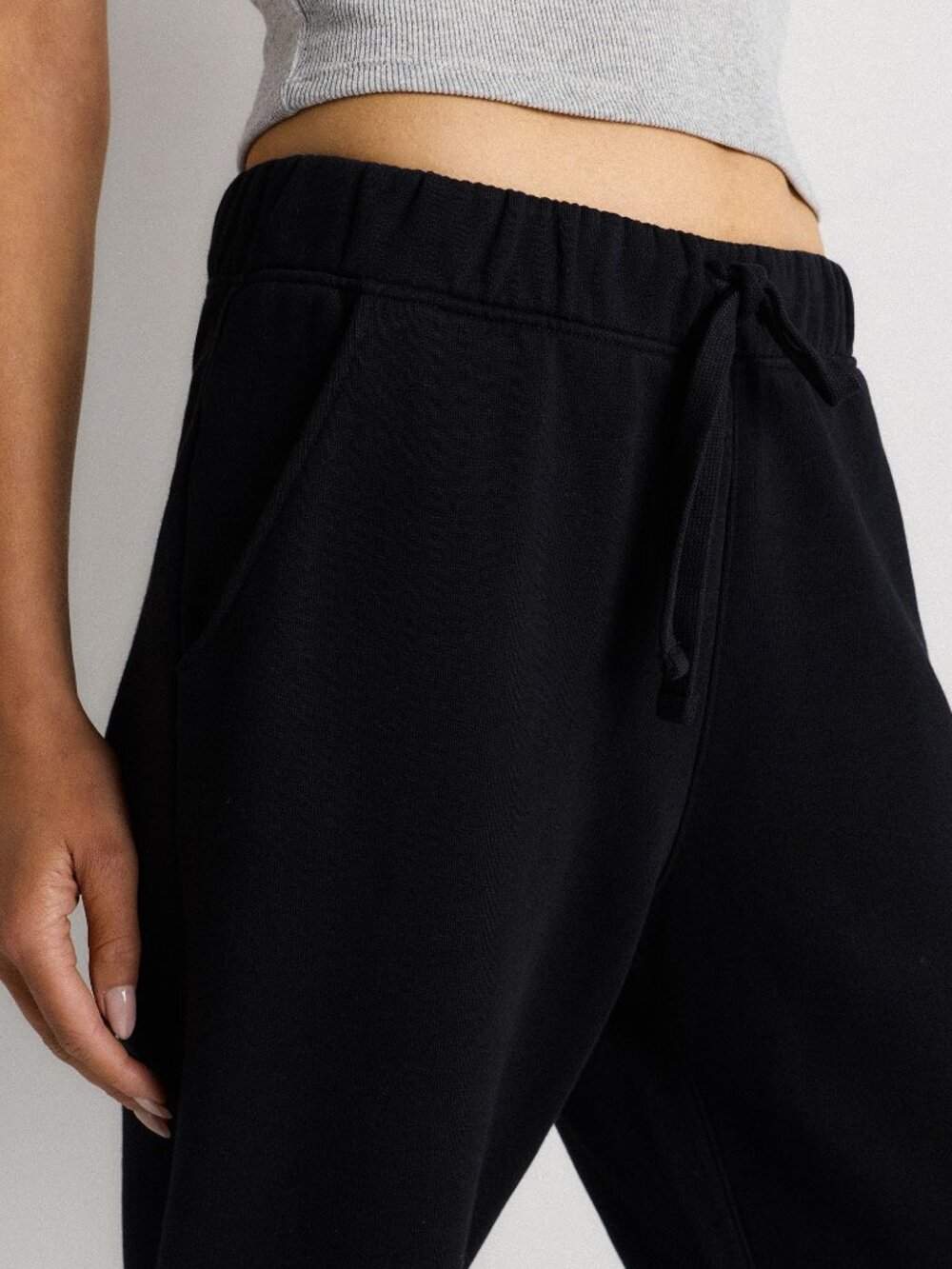 French Terry Cropped Wide Leg Pants in Black - Picture 7 of 9